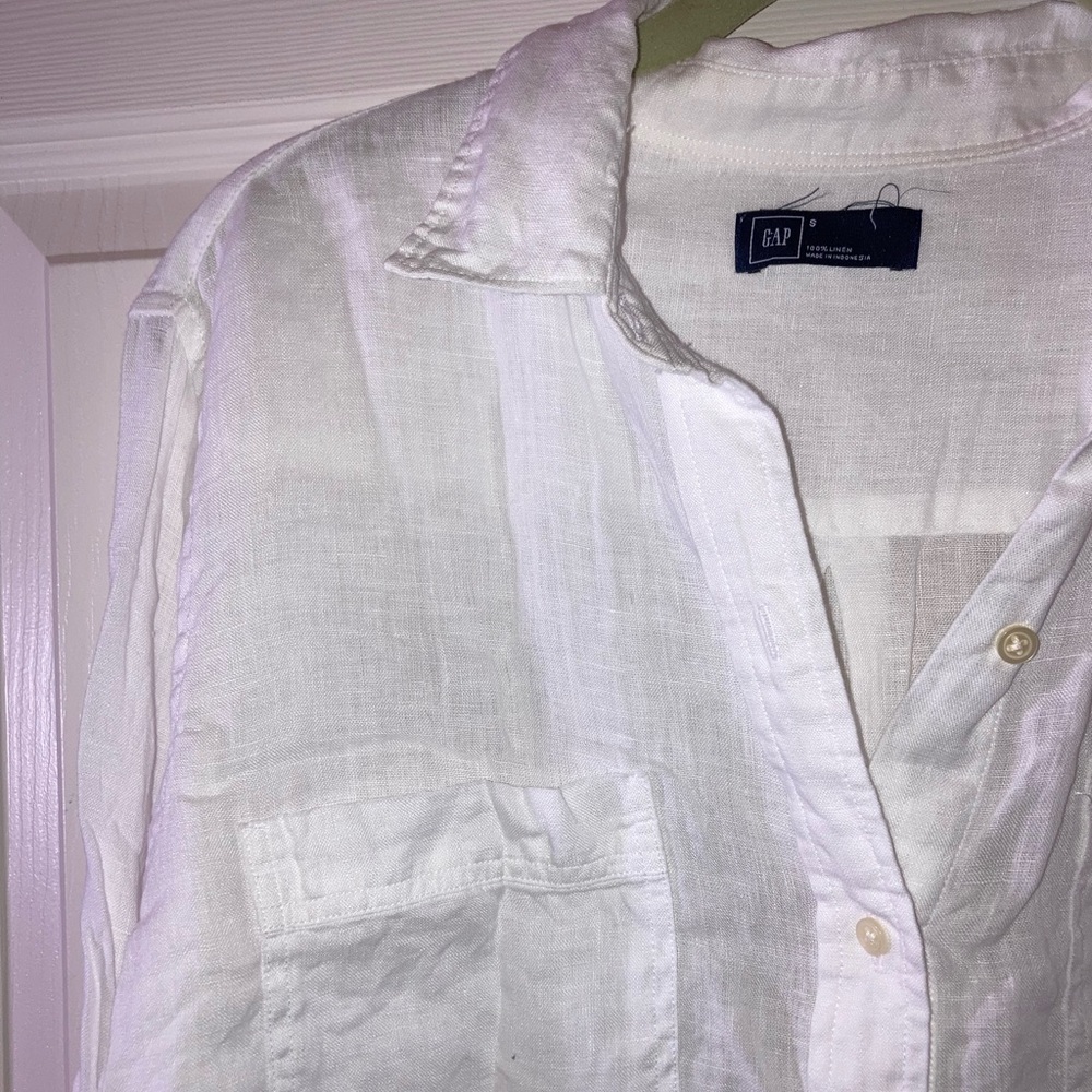 Gap Womens Linen Button Down Collared Shirt White sz Small